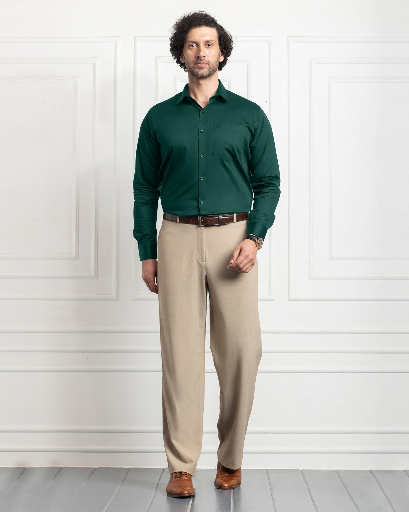 PLATINUM COTTON SATIN FORMAL SHIRT FOR MEN (Single Pocket)-Teal Green
