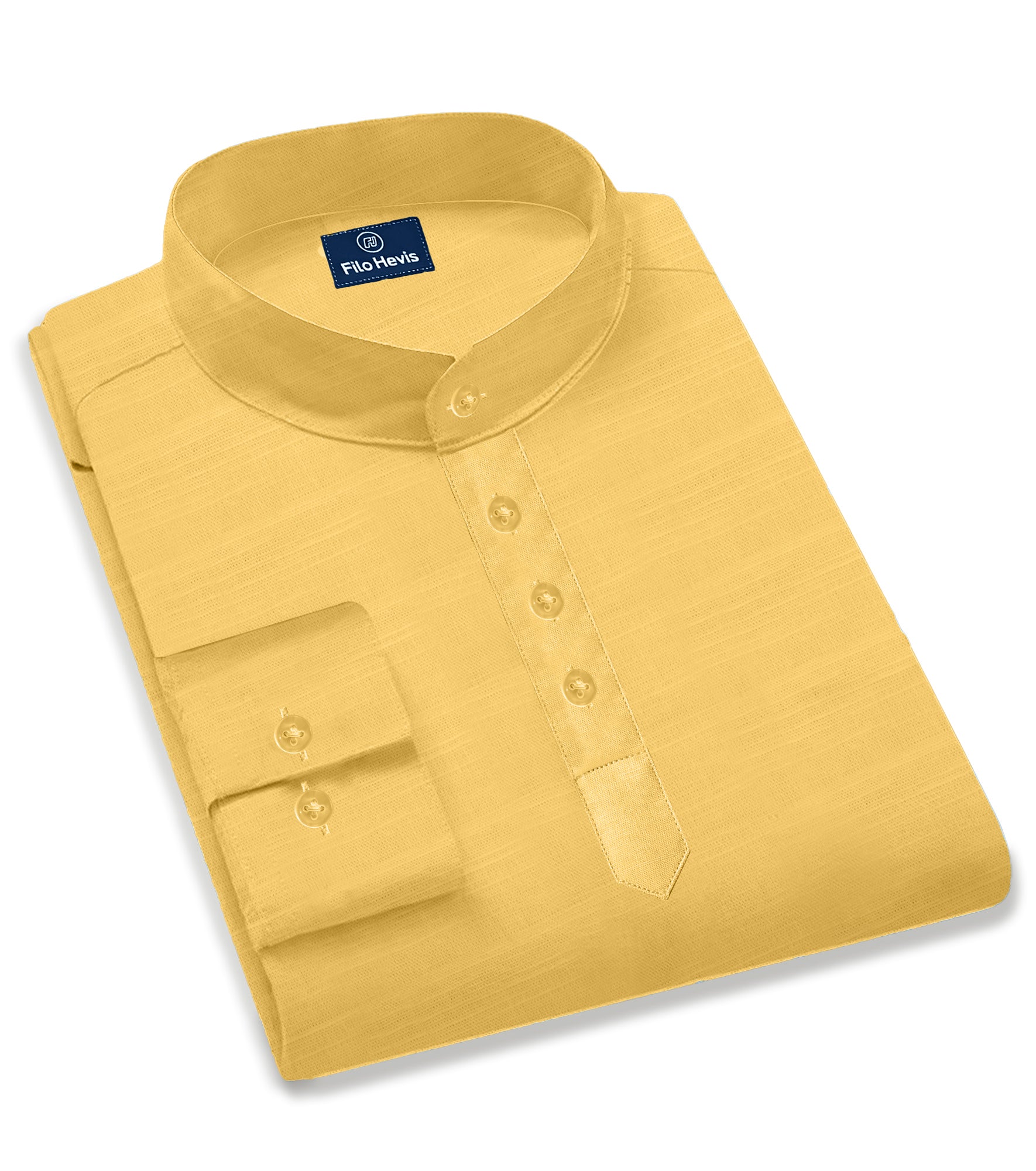 Cotton Chinese Collar Short Kurta for Men | Traditional Nehru Ethnic Shirts | Daily Wear-Yellow