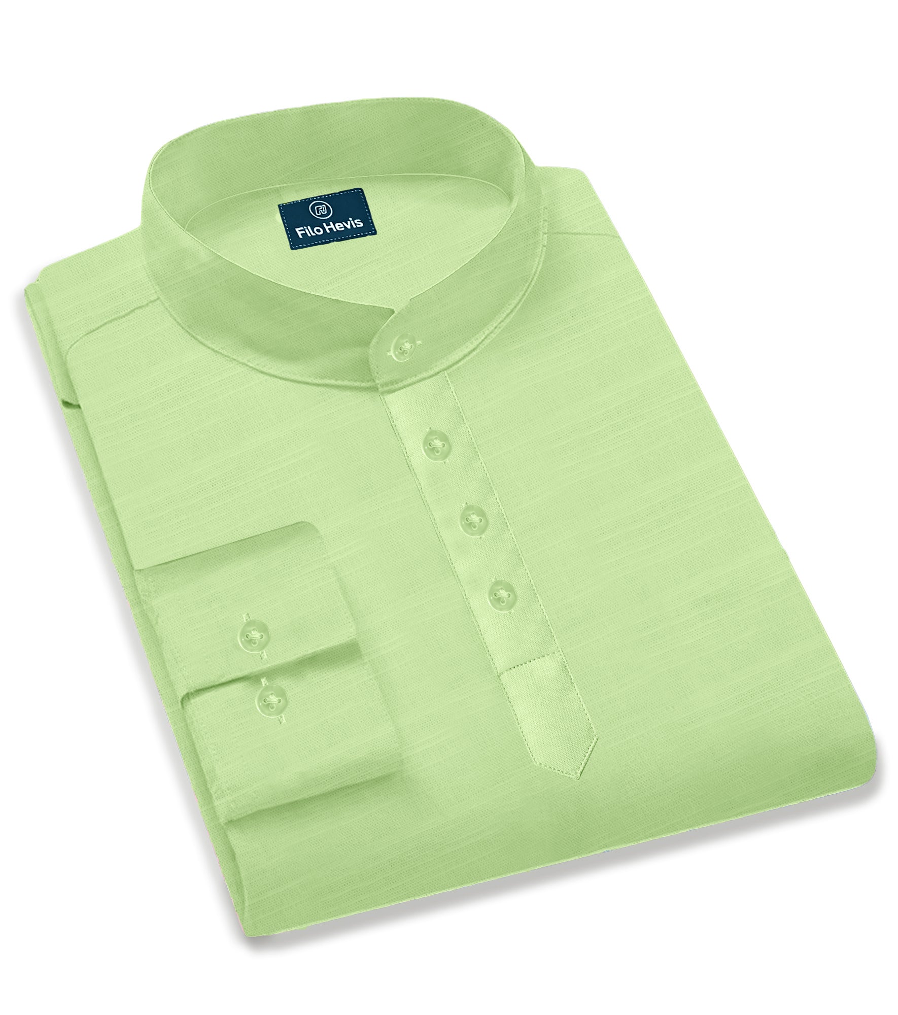 Men's Full-Sleeve Mandarin Collar Regular Fit Cotton Lenin Shirt-Light-Green