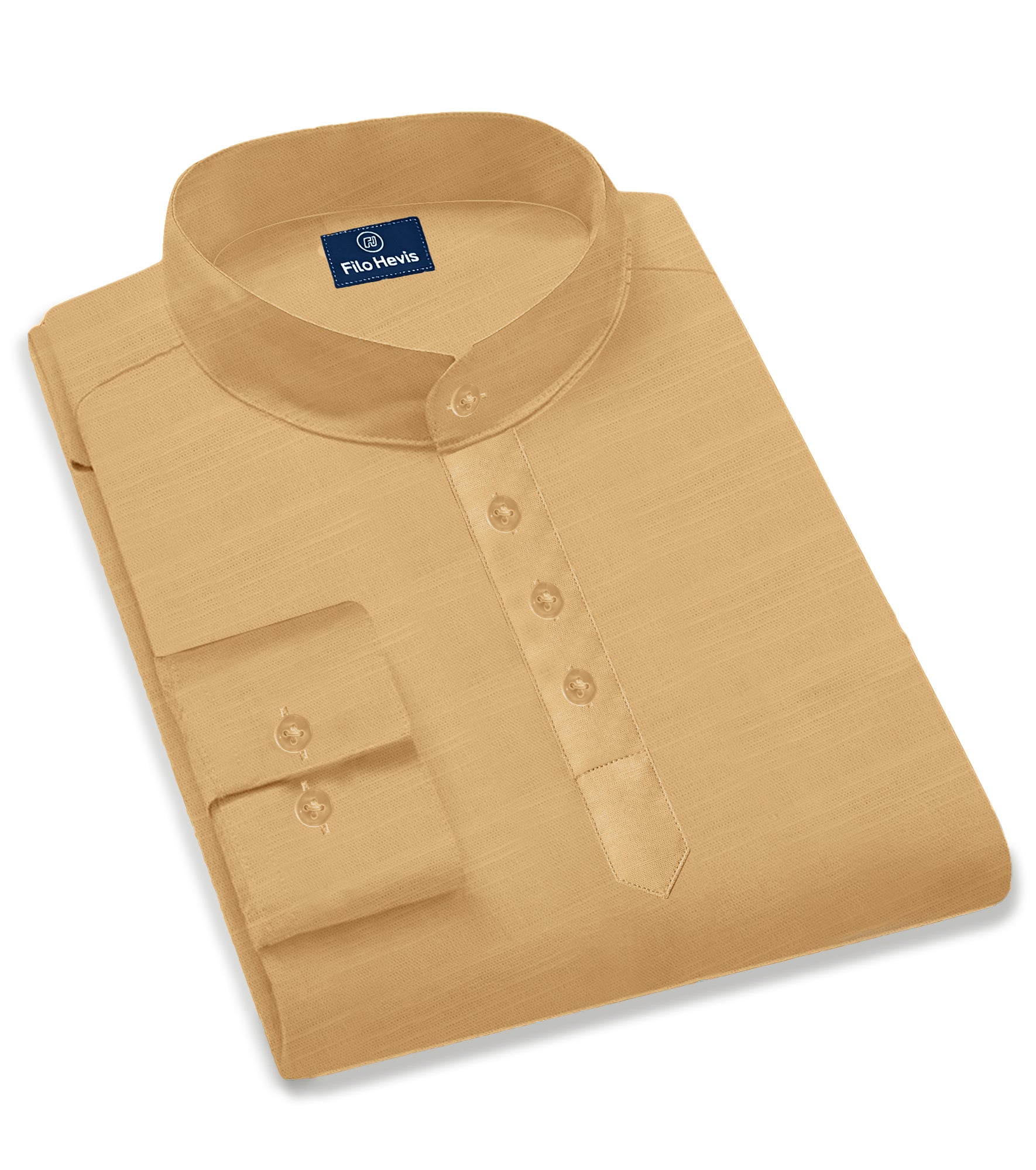 Cotton Chinese Collar Short Kurta for Men | Traditional Nehru Ethnic Shirts | Daily Wear-Beige