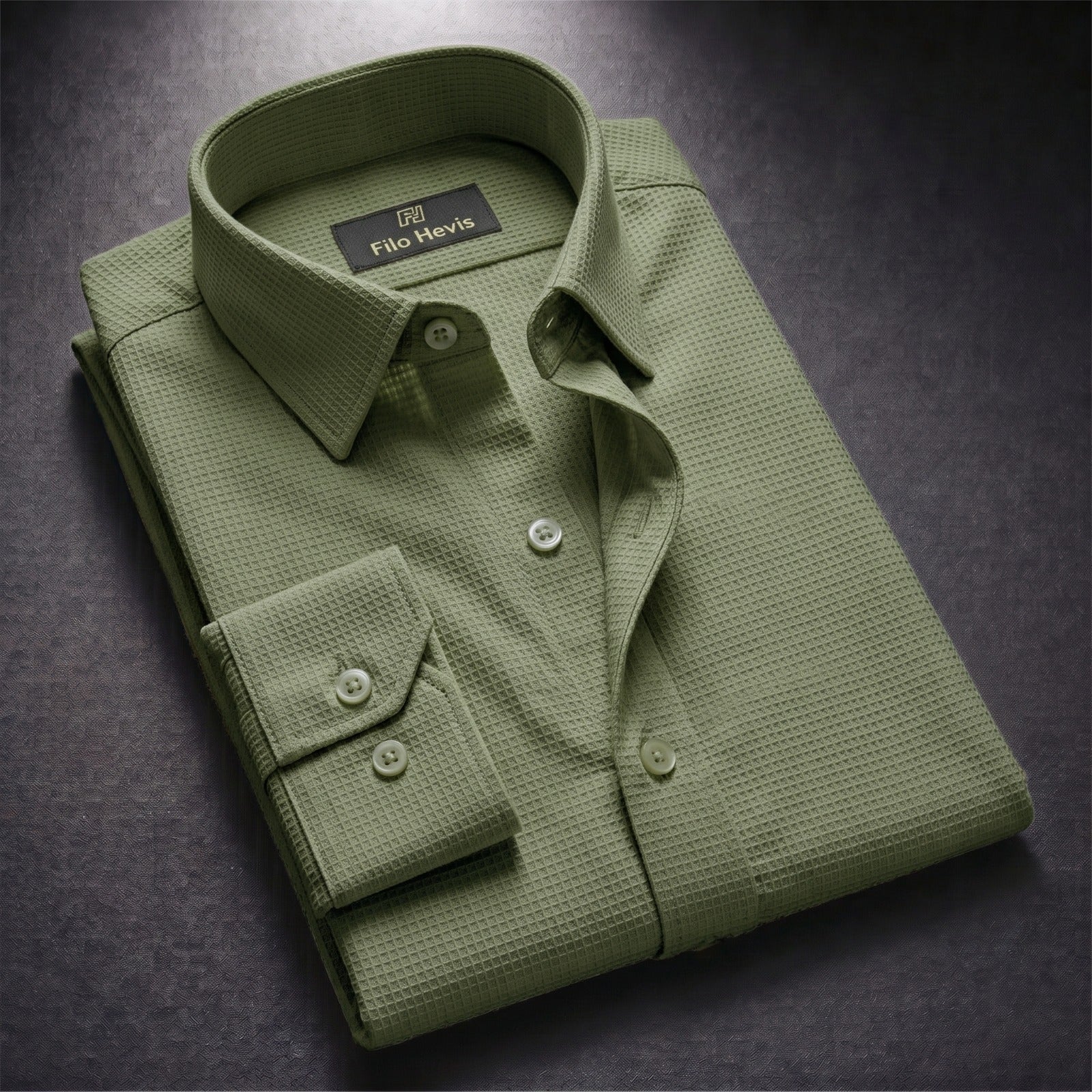 Men's Full Sleeve Self Textured Shirt | Olive-Green My Store