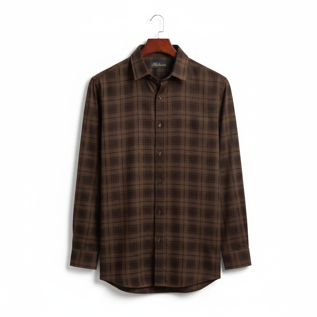 FORMAL COTTON CHECK SHIRTS FOR MEN - Brown Plaid (Long Sleeve)