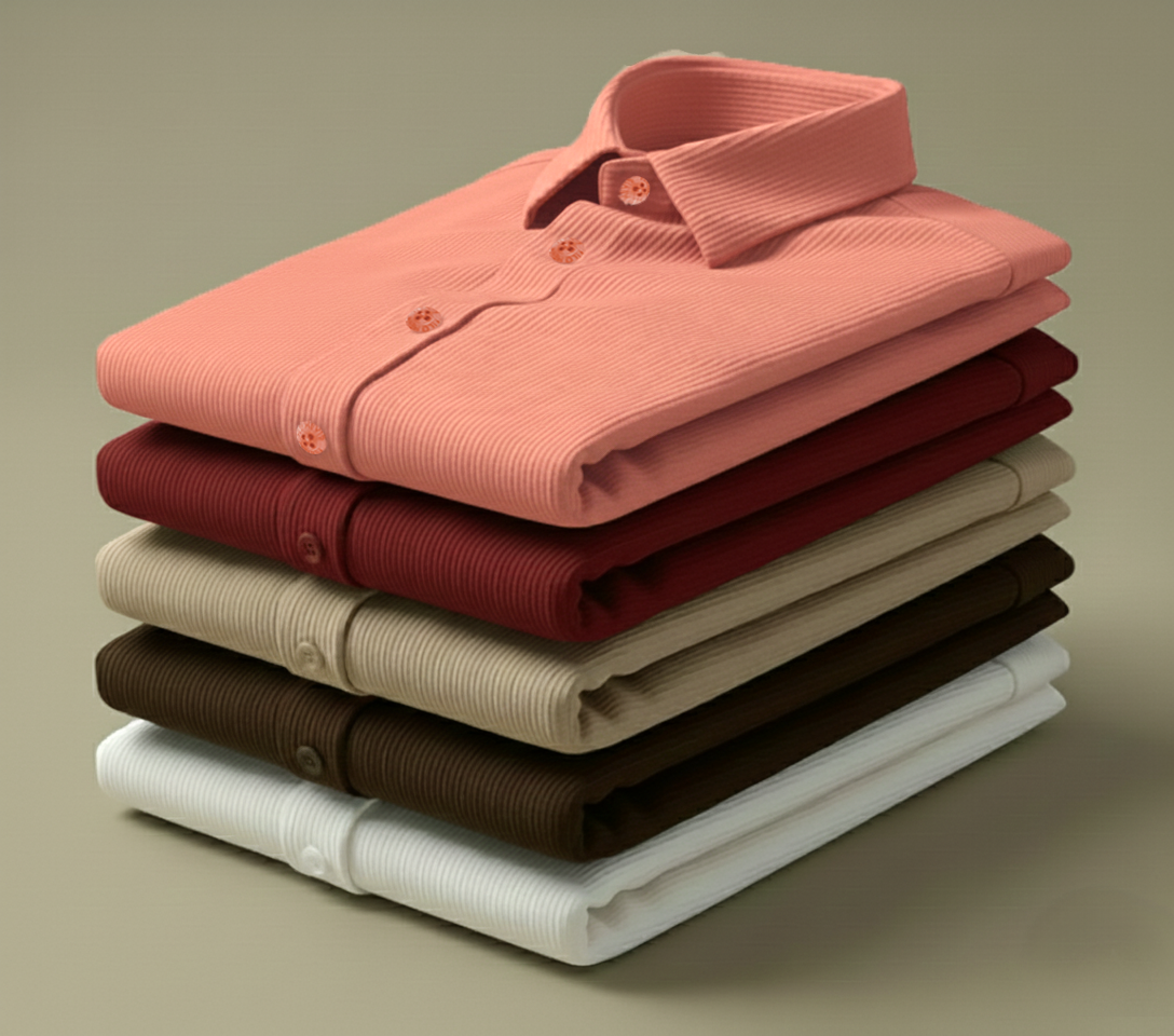 Corduroy Inspired Self-Cord Casual Shirts for Men Blended Fabric - Peach
