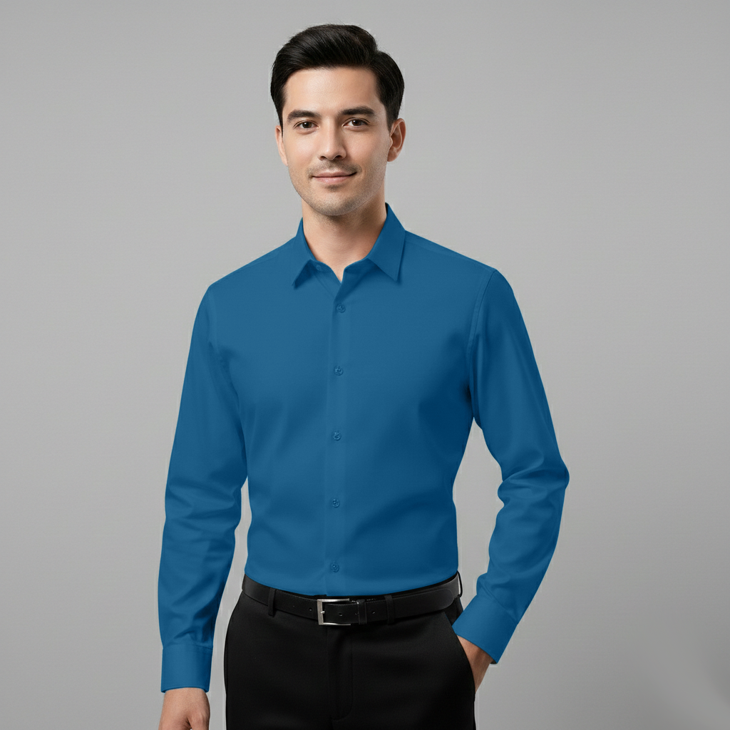 Japanese Lycra Premium Stretch Shirt–Lavender Mist | Ultra-Smooth Formal Fit | Teal Blue