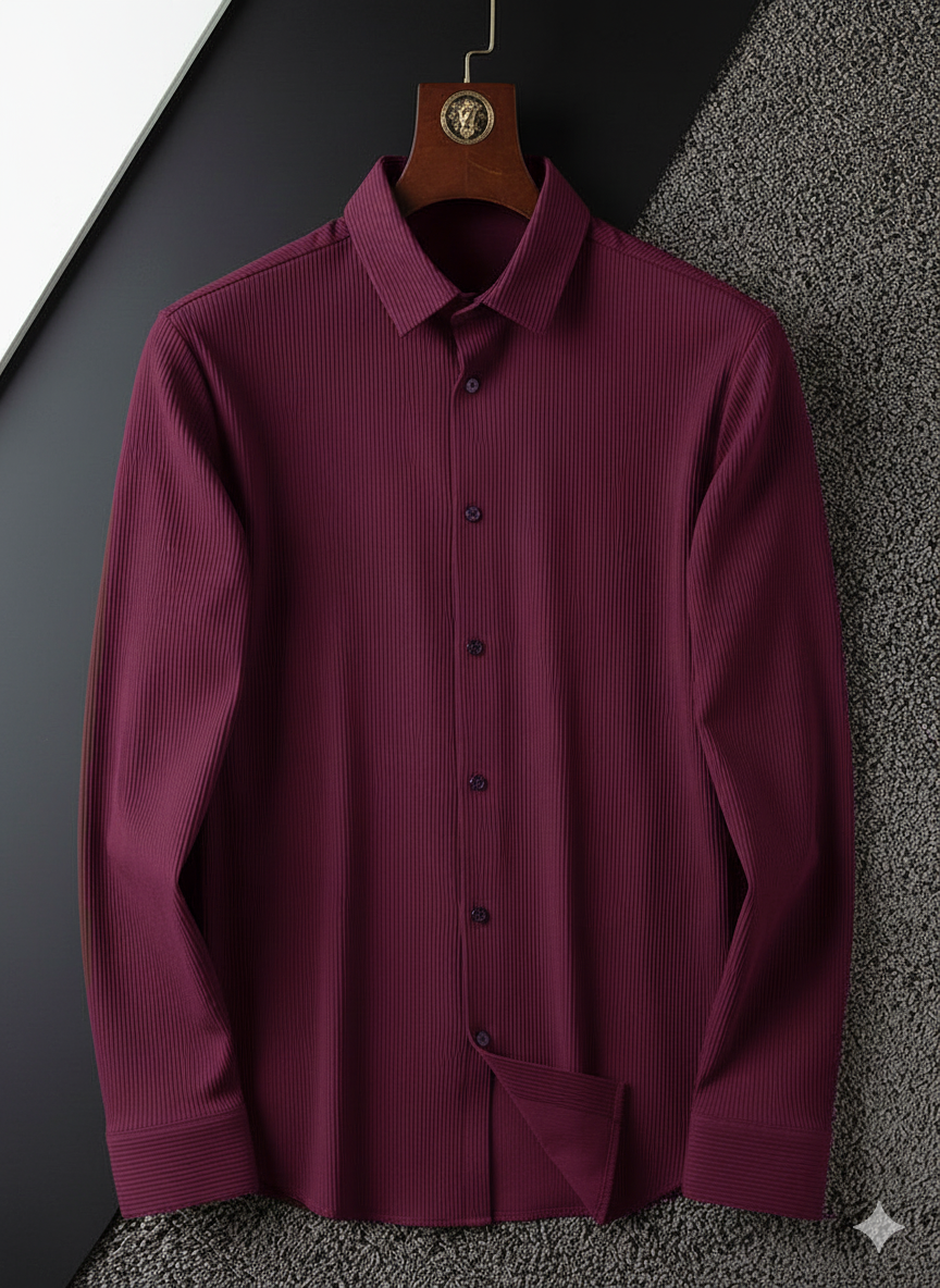 Corduroy Casual Shirts for Men Blended Fabric - Wine