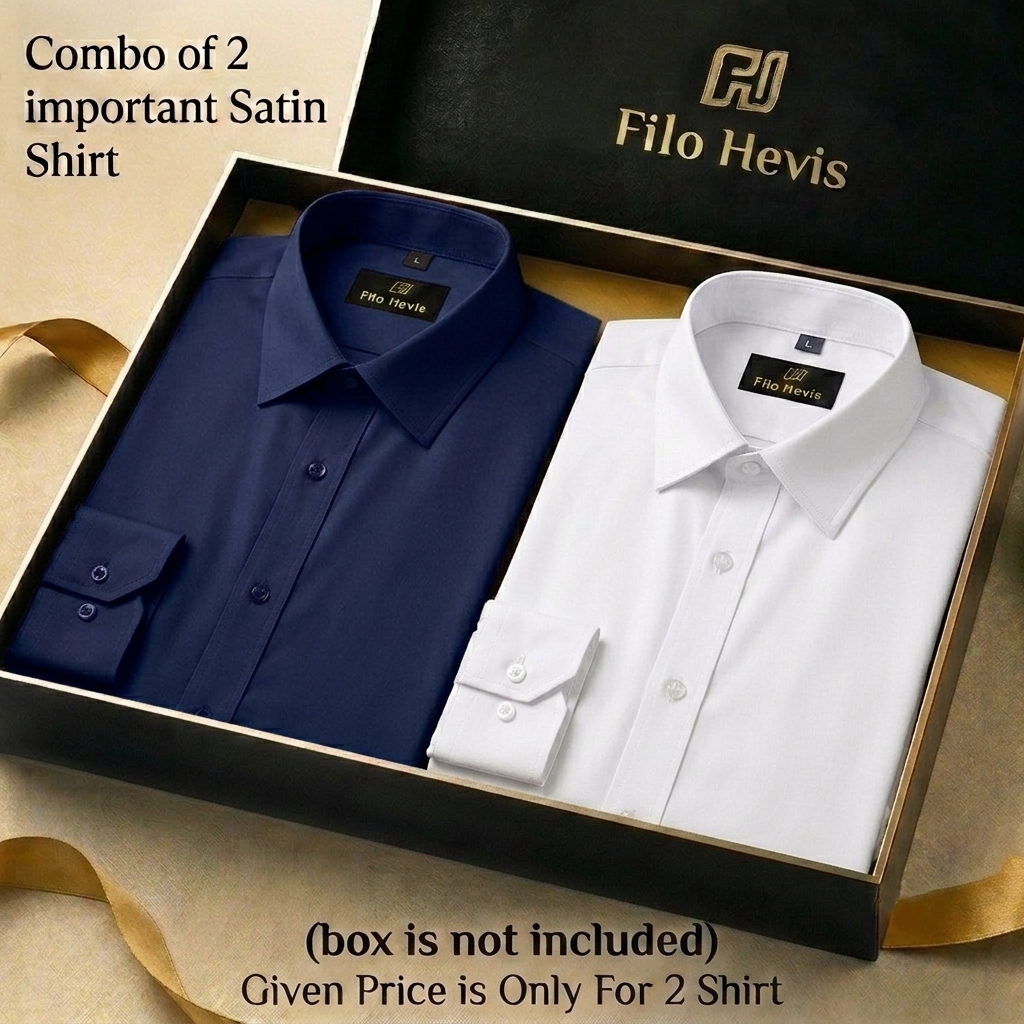Combo of 2 Men's Imported Satin formal Shirt White & Navy Blue
