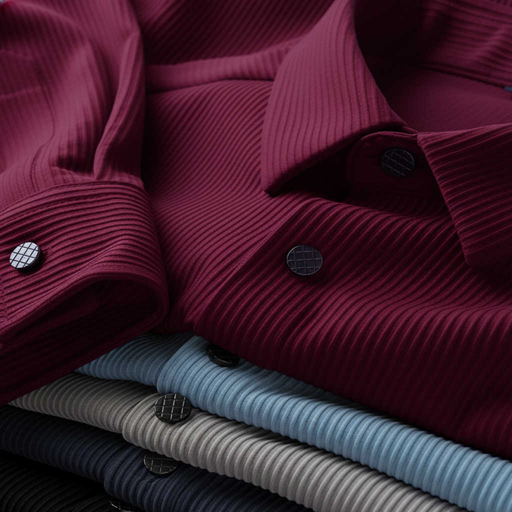 Corduroy Inspired Self-Cord Casual Shirts for Men Blended Fabric - Wine