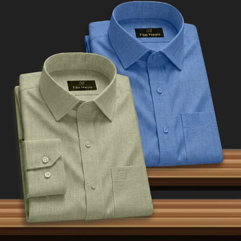 Combo of 2 Filafil Fabric Regular Fit Formal Shirts – Blue & Light Greyish Green (Single Pocket)