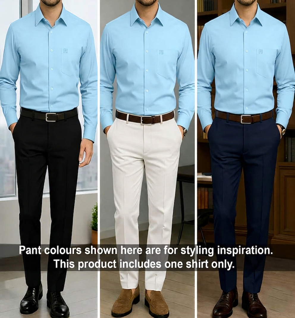 Platinum Cotton Satin Formal Shirt for Men - with Pocket | Sky Blue