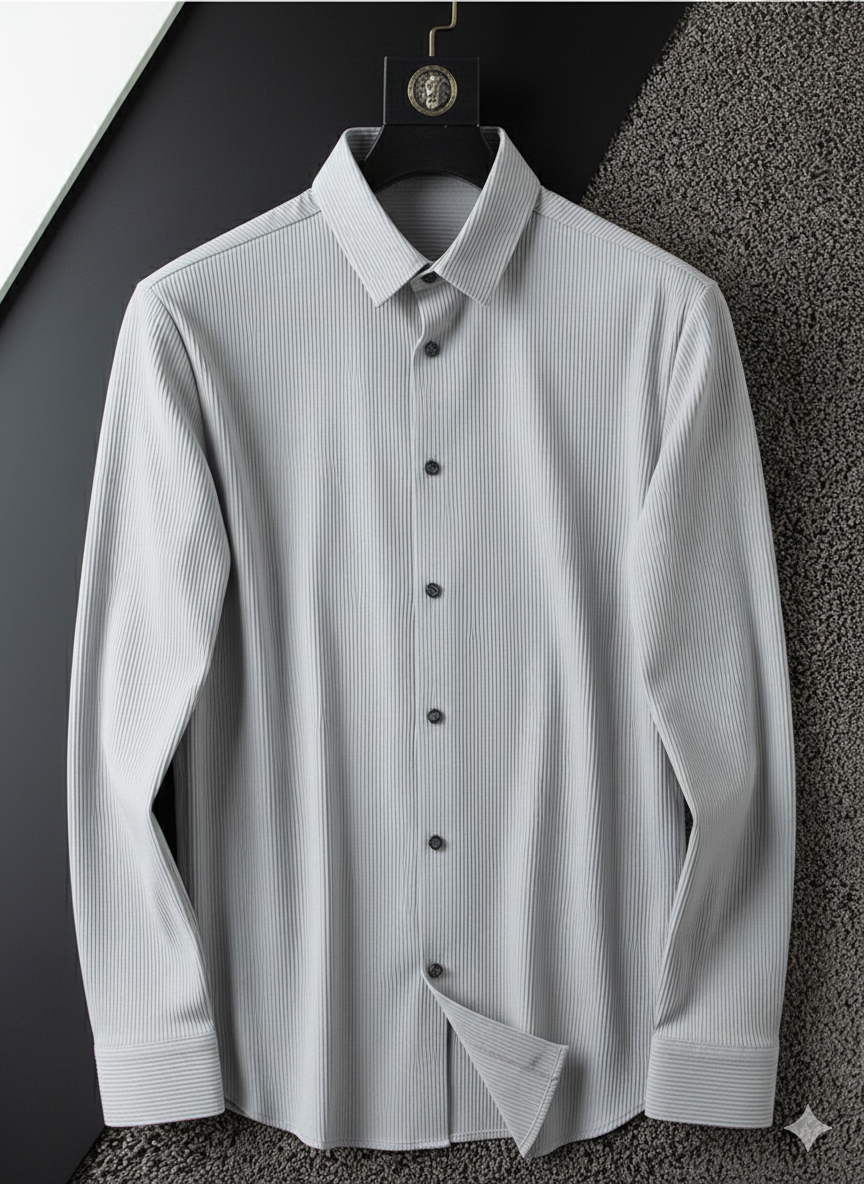 Corduroy Casual Shirts for Men Blended Fabric - Light Grey