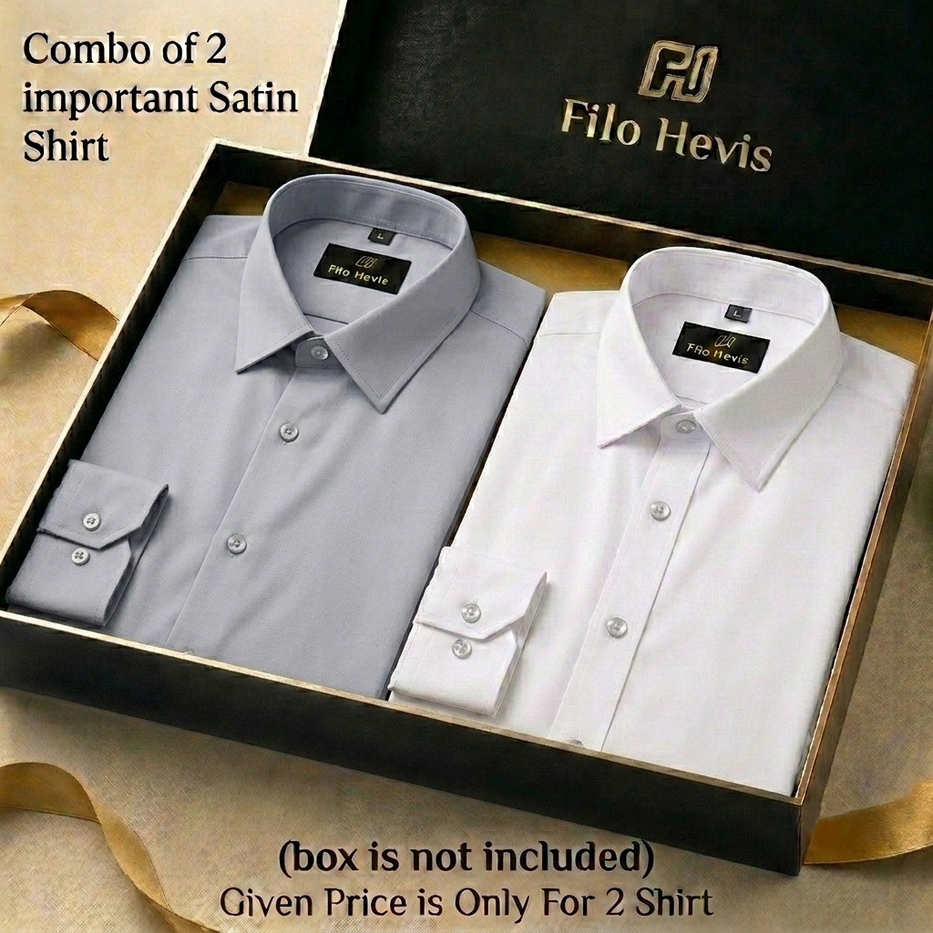 Combo of 2 Men's Imported Satin formal Shirt White & Grey