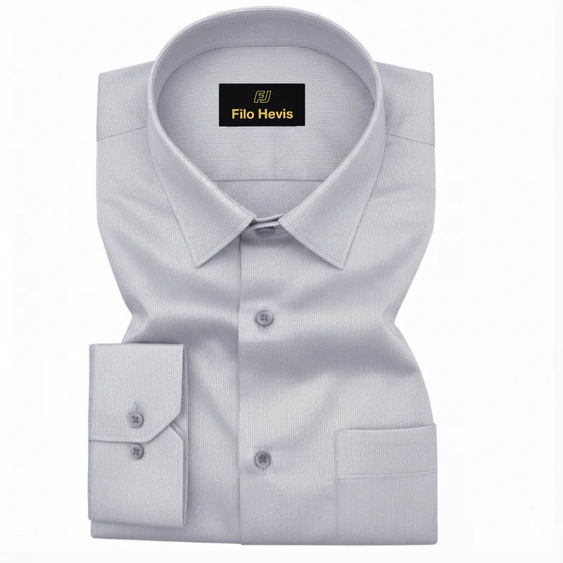 Fine-Ribbed Self-Structured Formal Shirt-GREY My Store