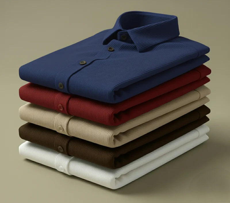 Corduroy Inspired Self-Cord Casual Shirts for Men Blended Fabric - Navy Blue