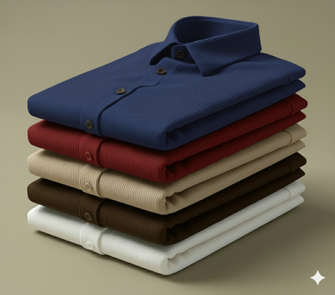 Corduroy Casual Shirts for Men Blended Fabric - Navy Blue