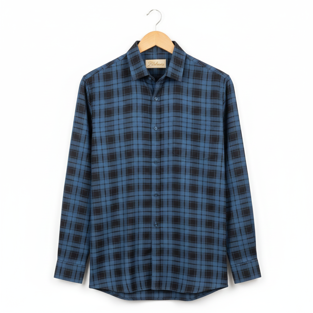FORMAL COTTON CHECK SHIRTS FOR MEN - Blue Plaid (Long Sleeve)