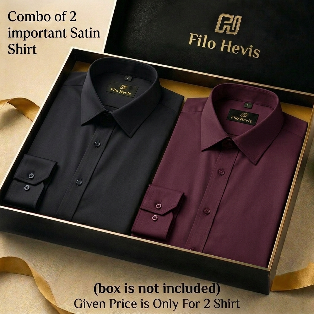 Combo of 2 Men's Imported Satin formal Shirt Black & Dark Maroon