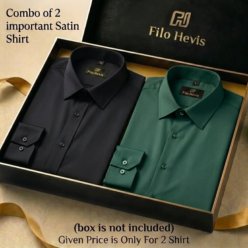 Combo of 2 Men's Imported Satin formal Shirt Black & Dark Green