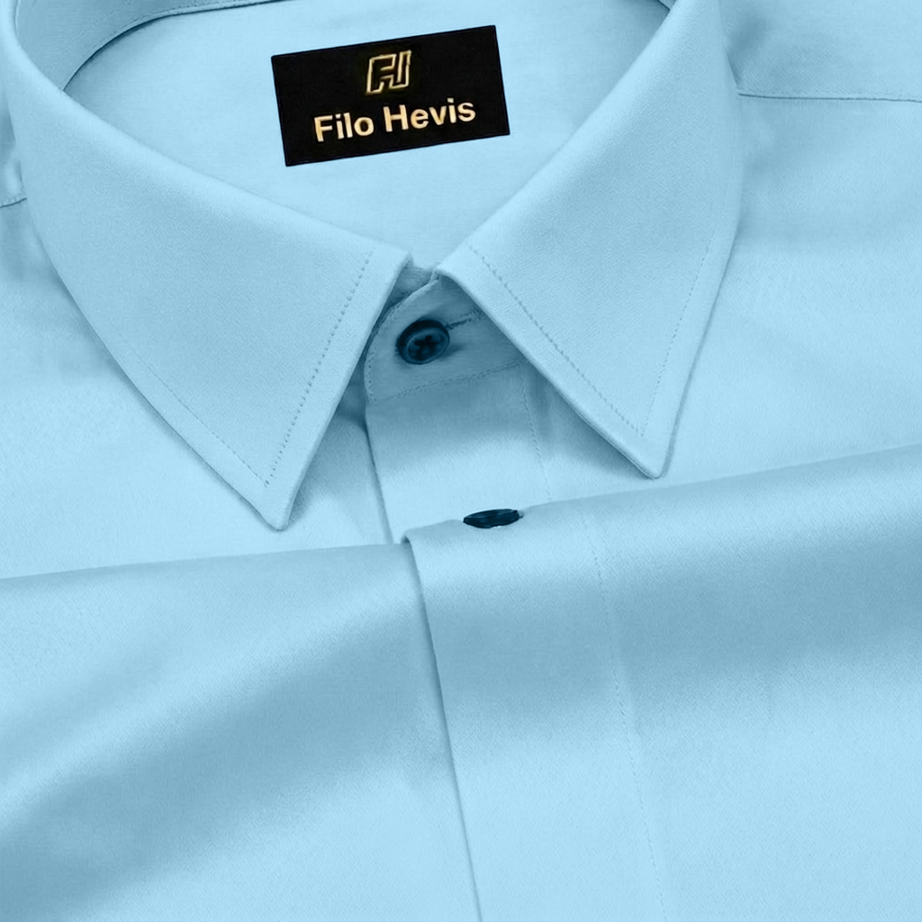 PLUS SIZE FORMAL SHIRTS IN COTTON FOR MEN (Single Pocket)- SKY BLUE Filo Hevis