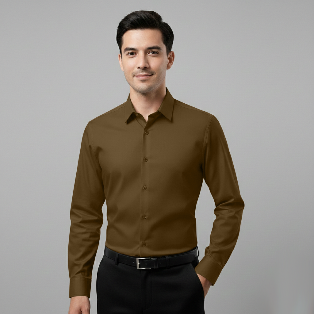 Japanese Lycra Premium Stretch Shirt–Lavender Mist | Ultra-Smooth Formal Fit | Brown