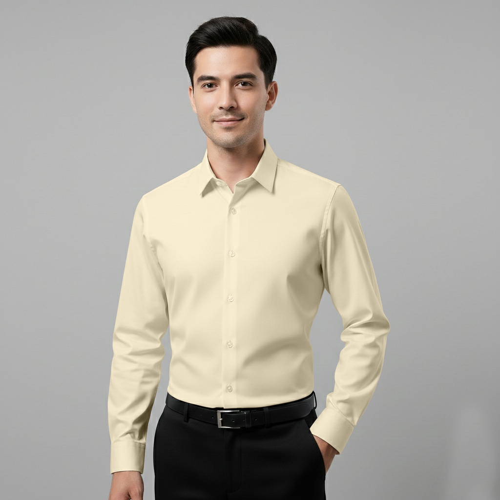 Japanese Lycra Premium Stretch Shirt–Lavender Mist | Ultra-Smooth Formal Fit | Cream