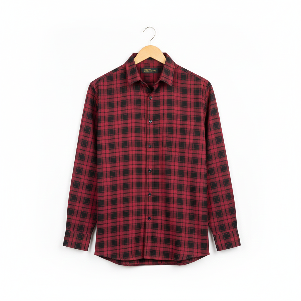 FORMAL COTTON CHECK SHIRTS FOR MEN - Red Plaid (Long Sleeve)