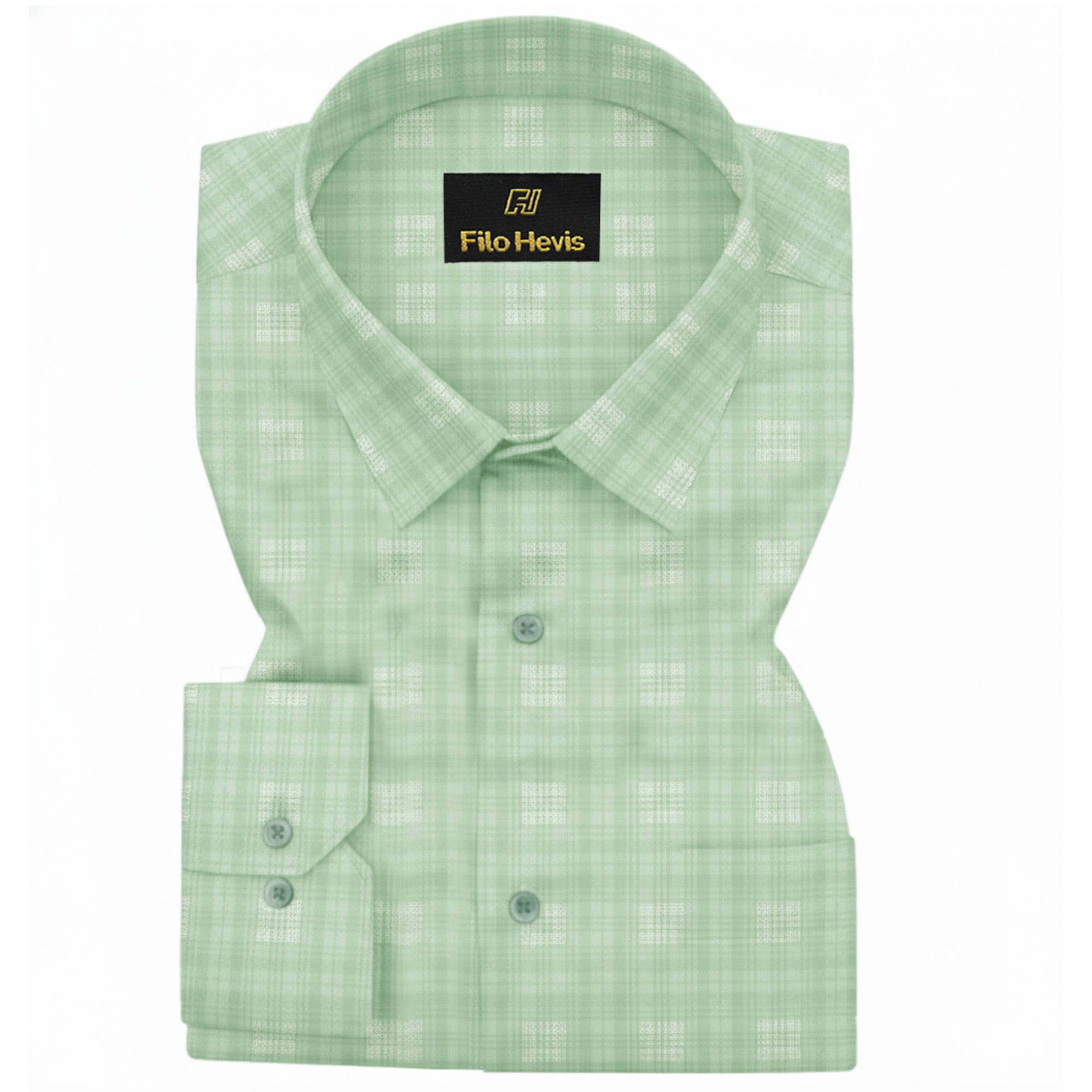 Elegant Light Green Plaid Formal Shirt – Premium Cotton Blend | Tailored Fit