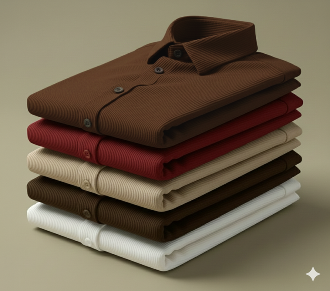 Corduroy Casual Shirts for Men Blended Fabric - Brown