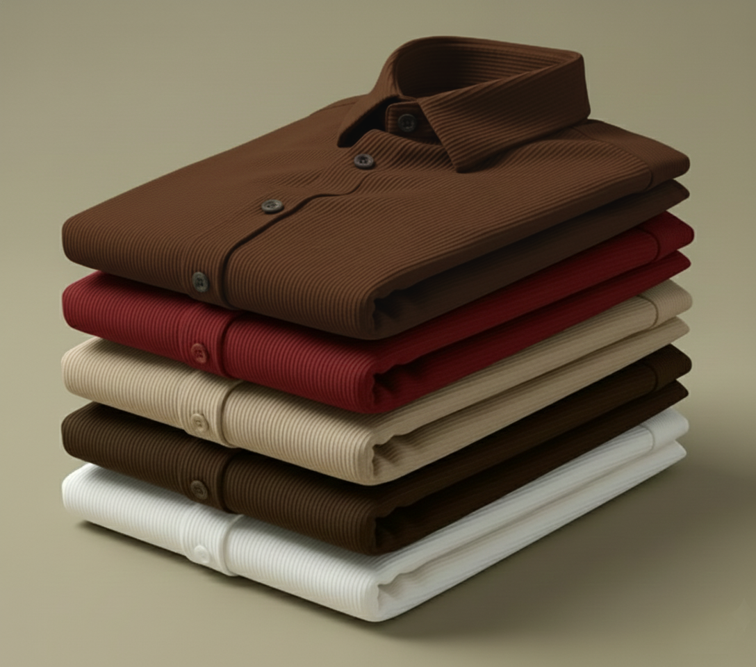 Self Cord Casual Shirts for Men Blended Fabric - Brown