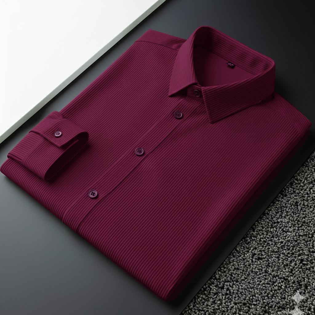 Corduroy Casual Shirts for Men Blended Fabric - Wine