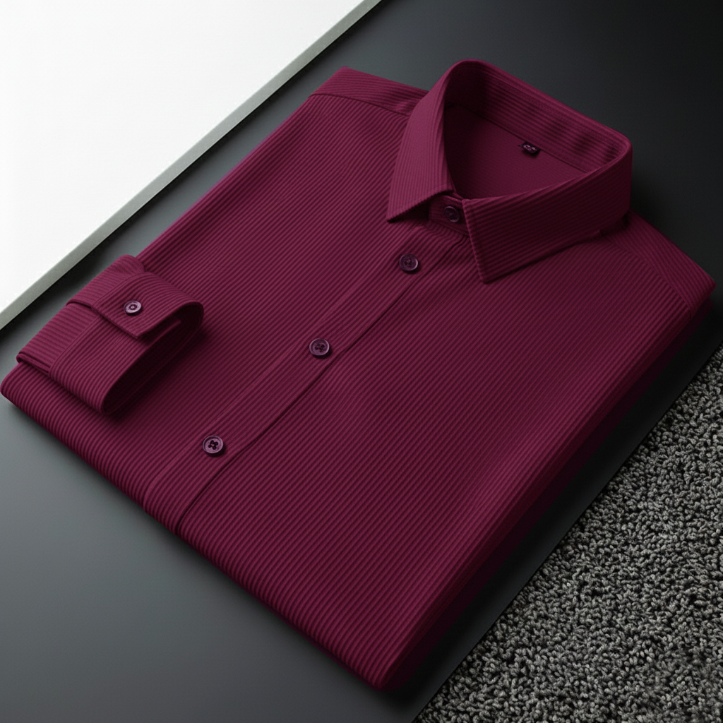 Corduroy Inspired Self-Cord Casual Shirts for Men Blended Fabric - Wine