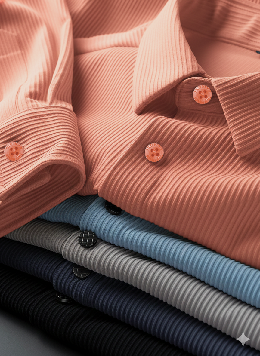 Corduroy Casual Shirts for Men Blended Fabric - Peach