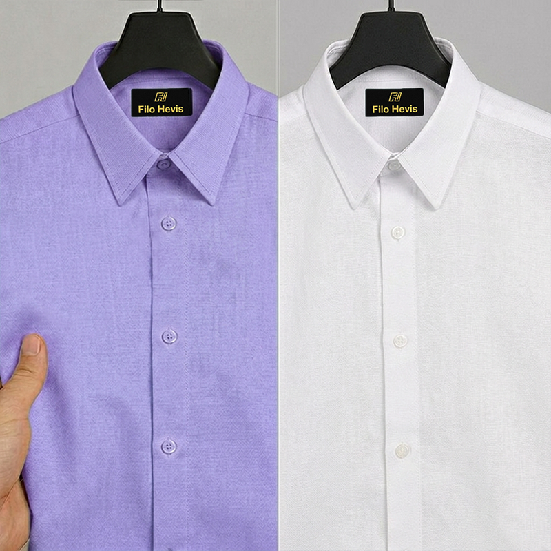 Combo of 2 Filafil Fabric Regular Fit Formal Shirts – Purple & White (Single Pocket)