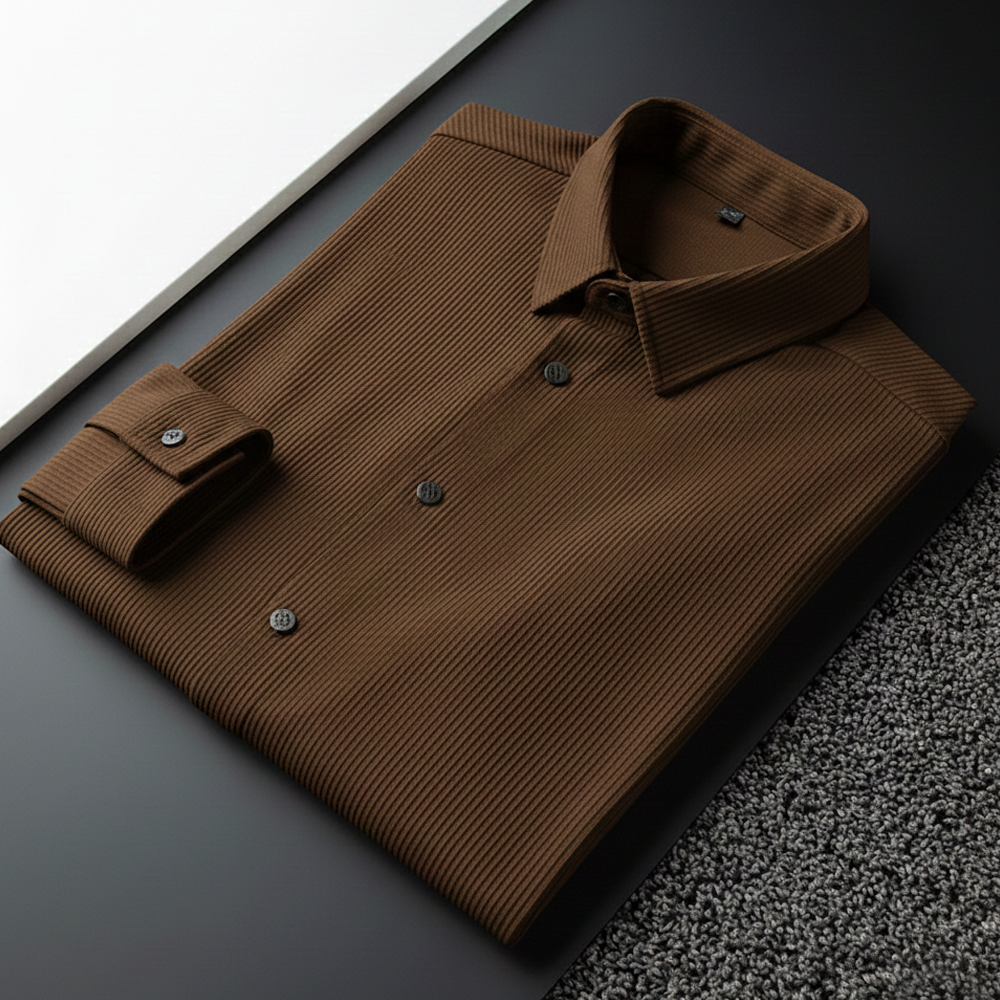 Self Cord Casual Shirts for Men Blended Fabric - Brown