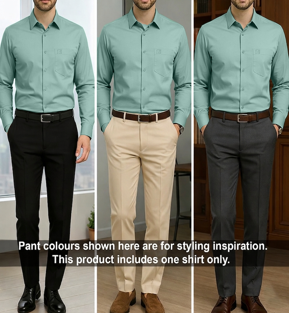 Platinum Cotton Satin Formal Shirt for Men - with Pocket | Pista Green