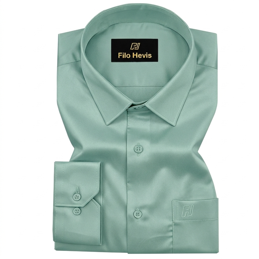 Platinum Cotton Satin Formal Shirt for Men - with Pocket | Pista Green