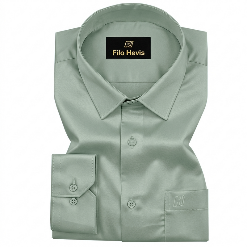 Platinum Cotton Satin Formal Shirt for Men - with Pocket | Pista Green