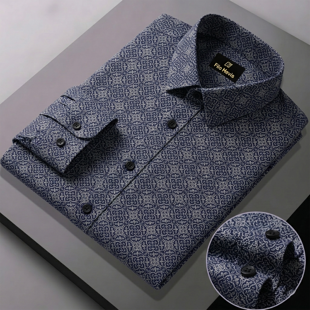 Print Shirt for Men | Smart Regular Fit | Navy