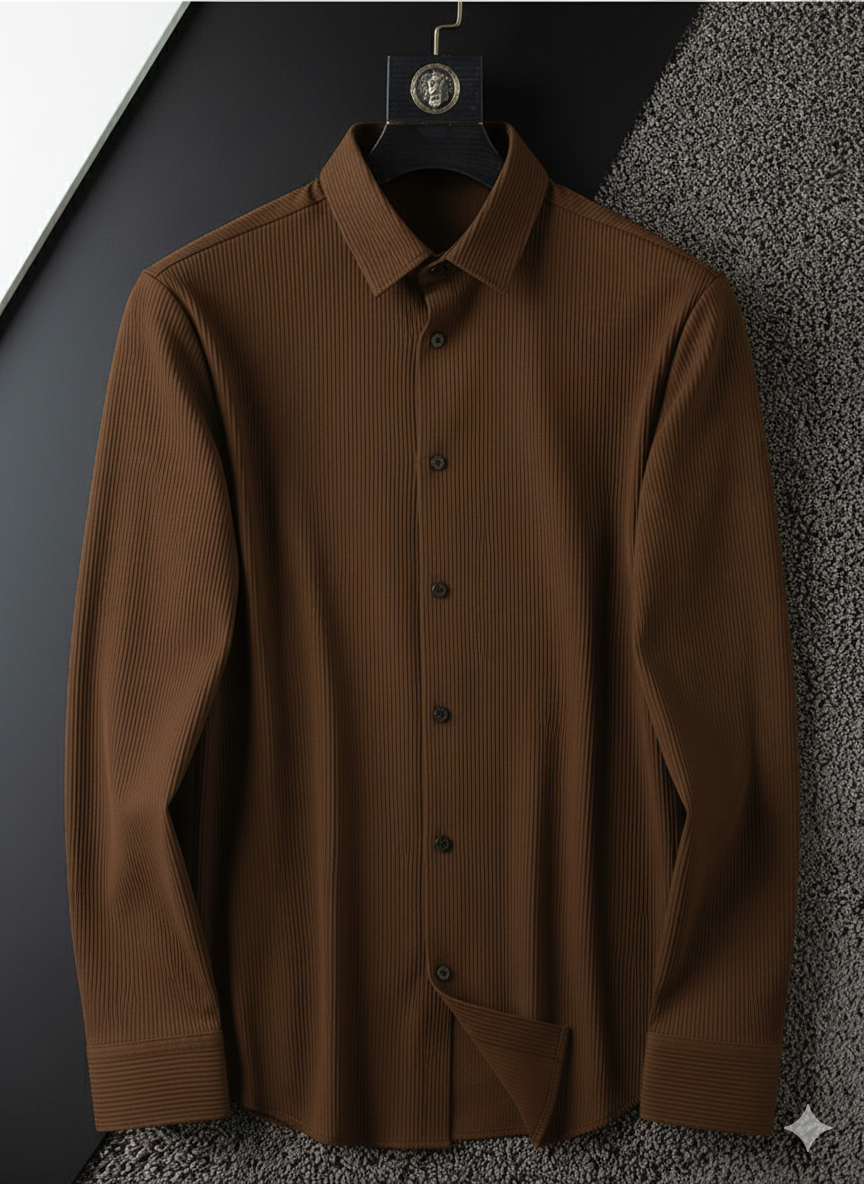 Corduroy Casual Shirts for Men Blended Fabric - Brown