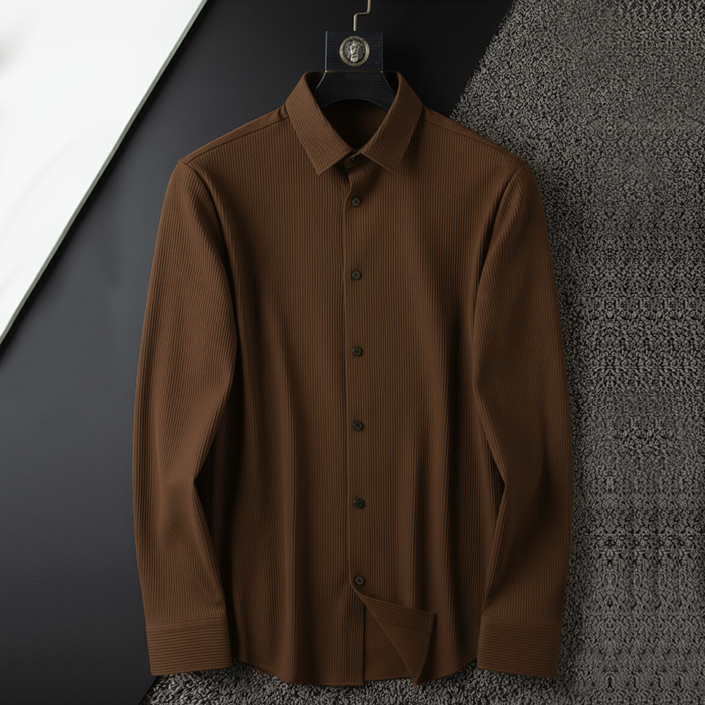 Self Cord Casual Shirts for Men Blended Fabric - Brown