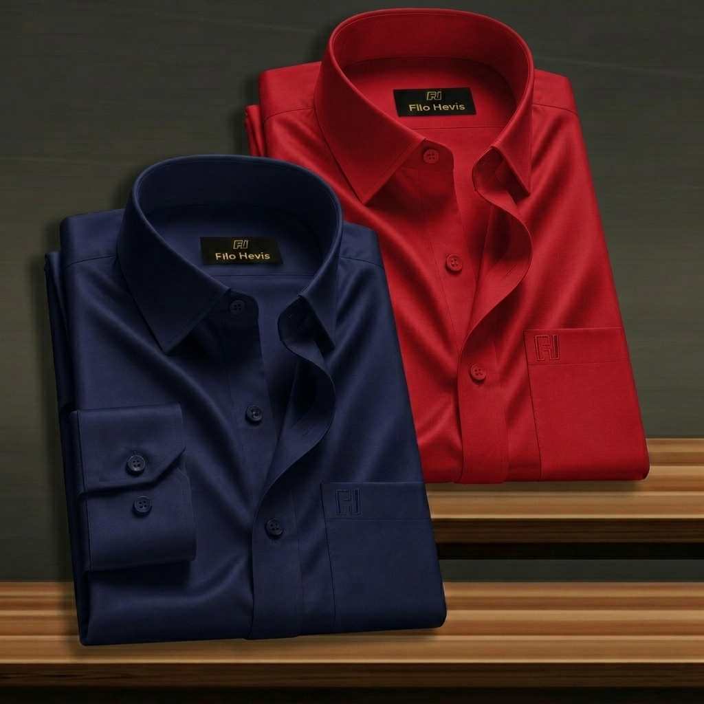 Combo of 2 Formal shirts Navy Blue & Red Colour