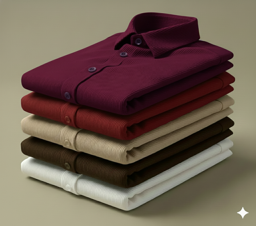 Corduroy Casual Shirts for Men Blended Fabric - Wine