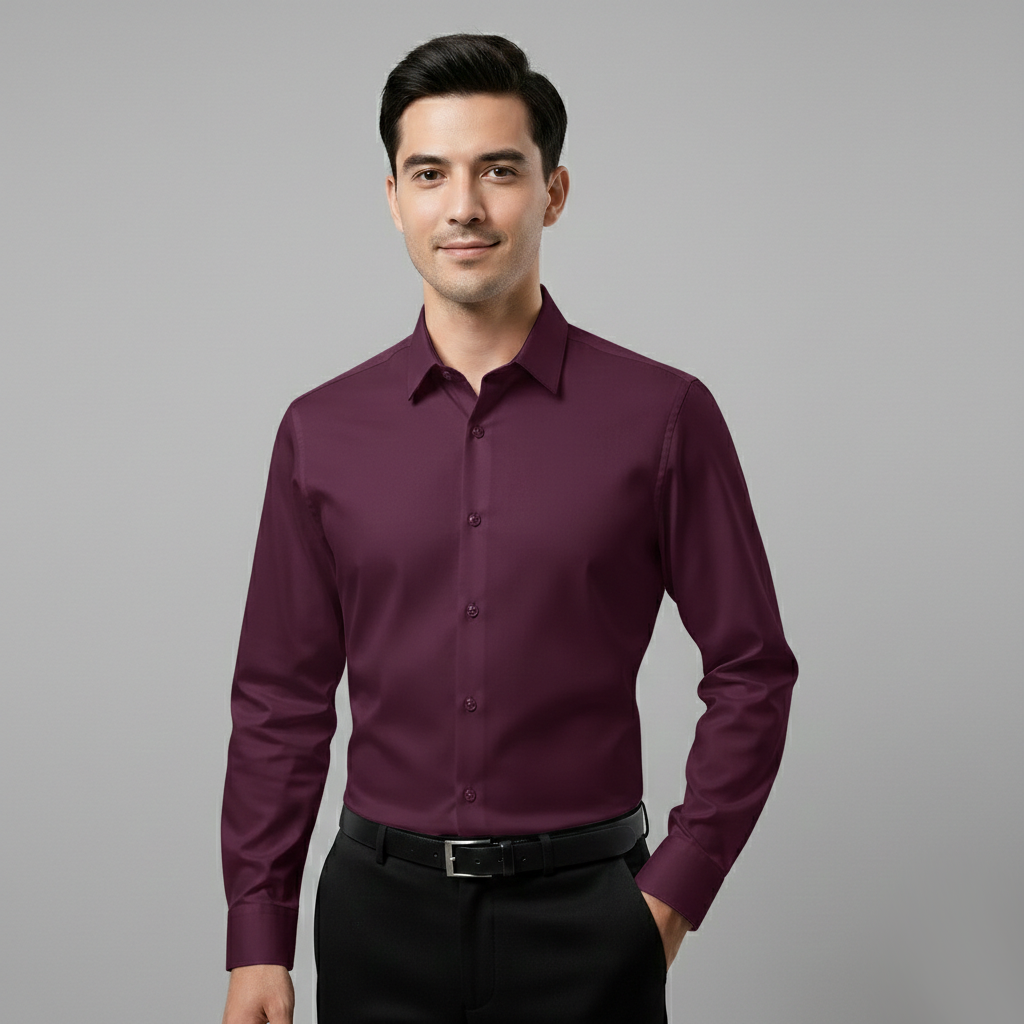 Japanese Lycra Premium Stretch Shirt–Lavender Mist | Ultra-Smooth Formal Fit | Wine