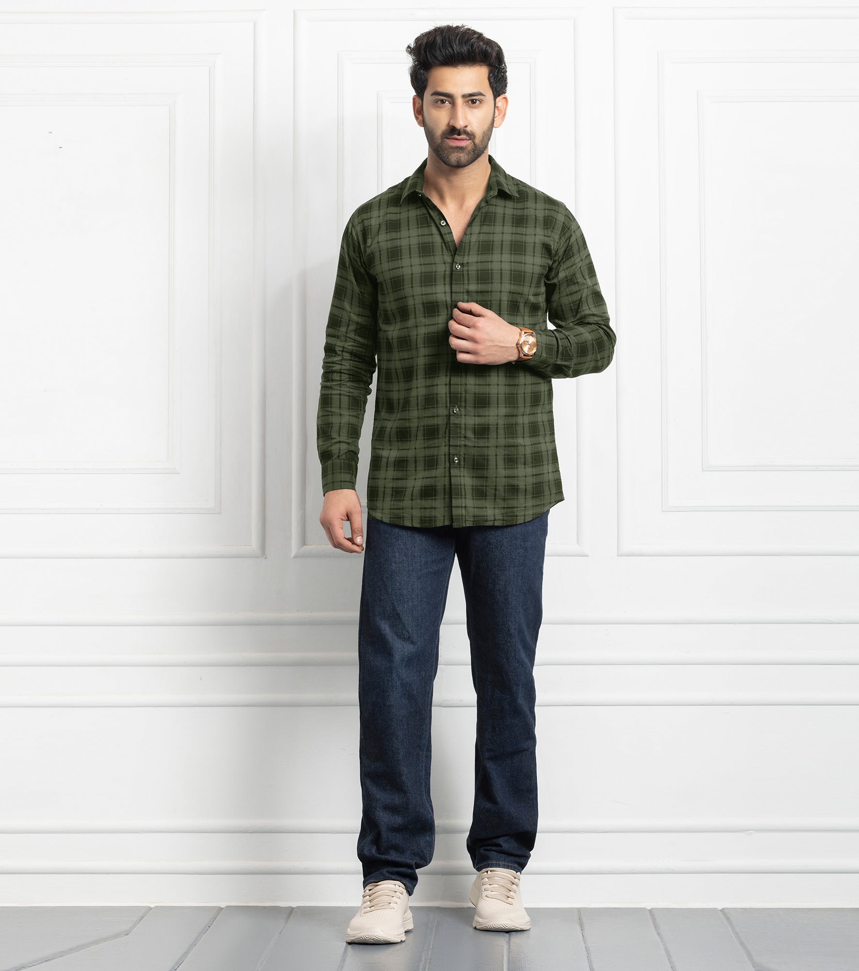 Check Regular Fit Cotton Shirt - Green