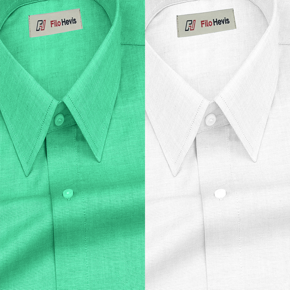 Combo of 2 Filafil Fabric Regular Fit Formal Shirts – Green & White (Single Pocket)