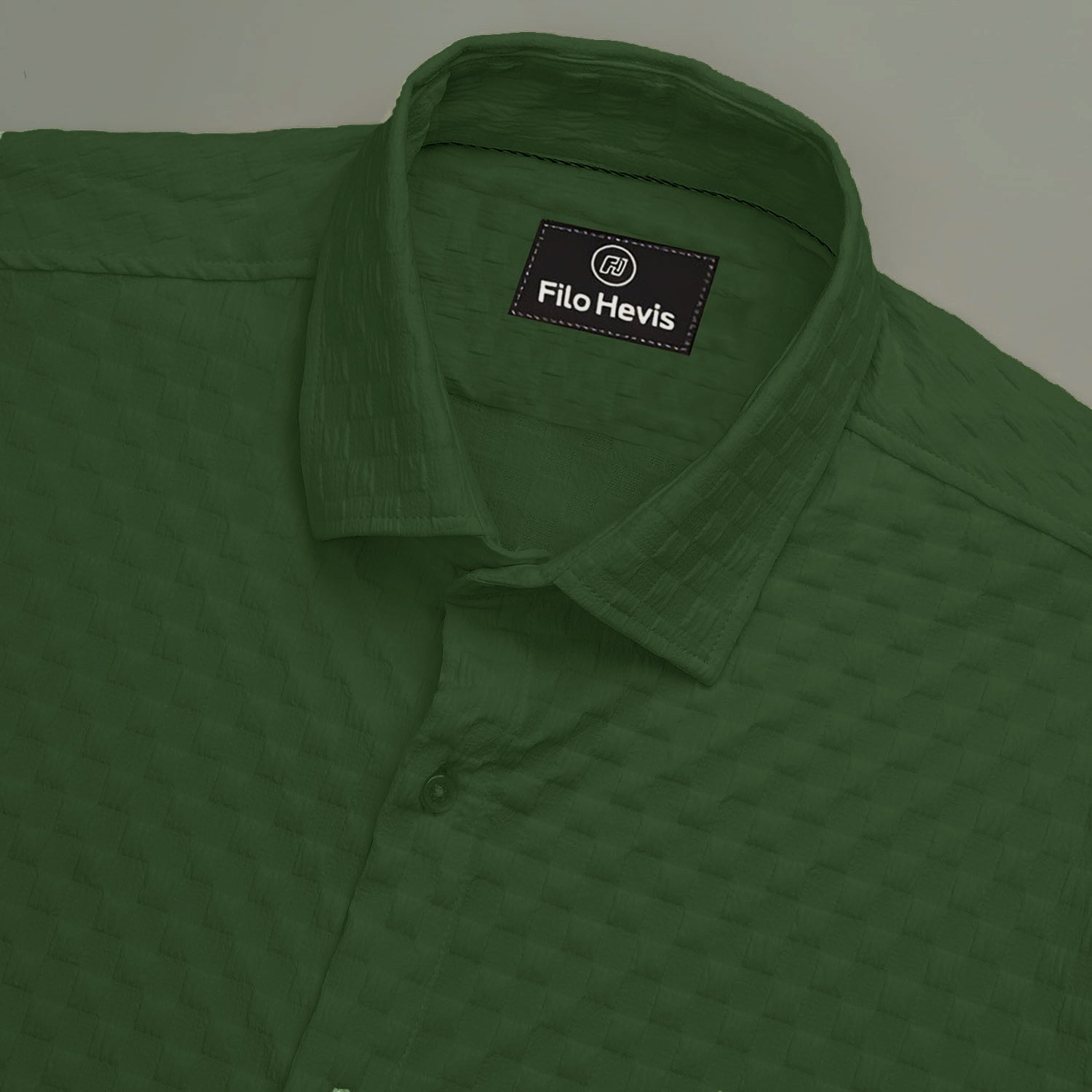Man's Casual Checks Textured Popcorn Shirts- Green