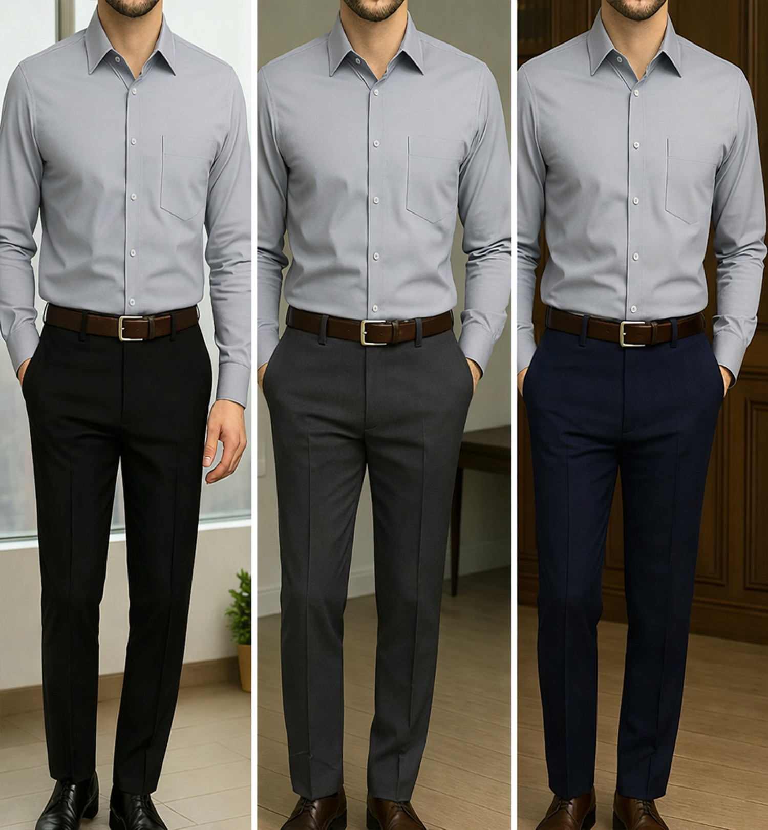 PLATINUM COTTON SATIN FORMAL SHIRT FOR MEN (Single Pocket)-Grey