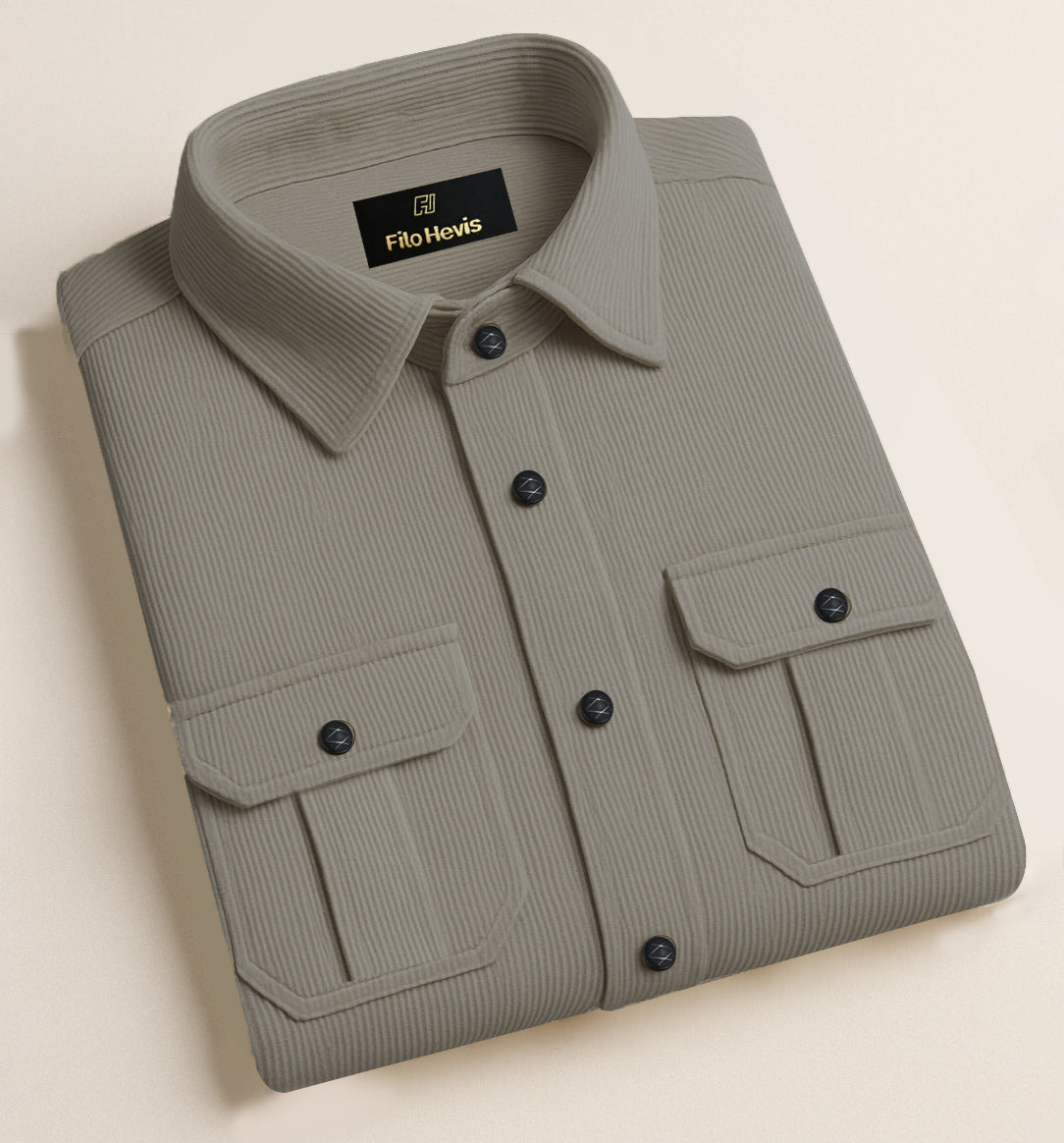 COTTON CORDUROY SHIRT FOR WINTER STYLE | 21-WALES CORDUROY | DOUBLE POCKET | Grey My Store