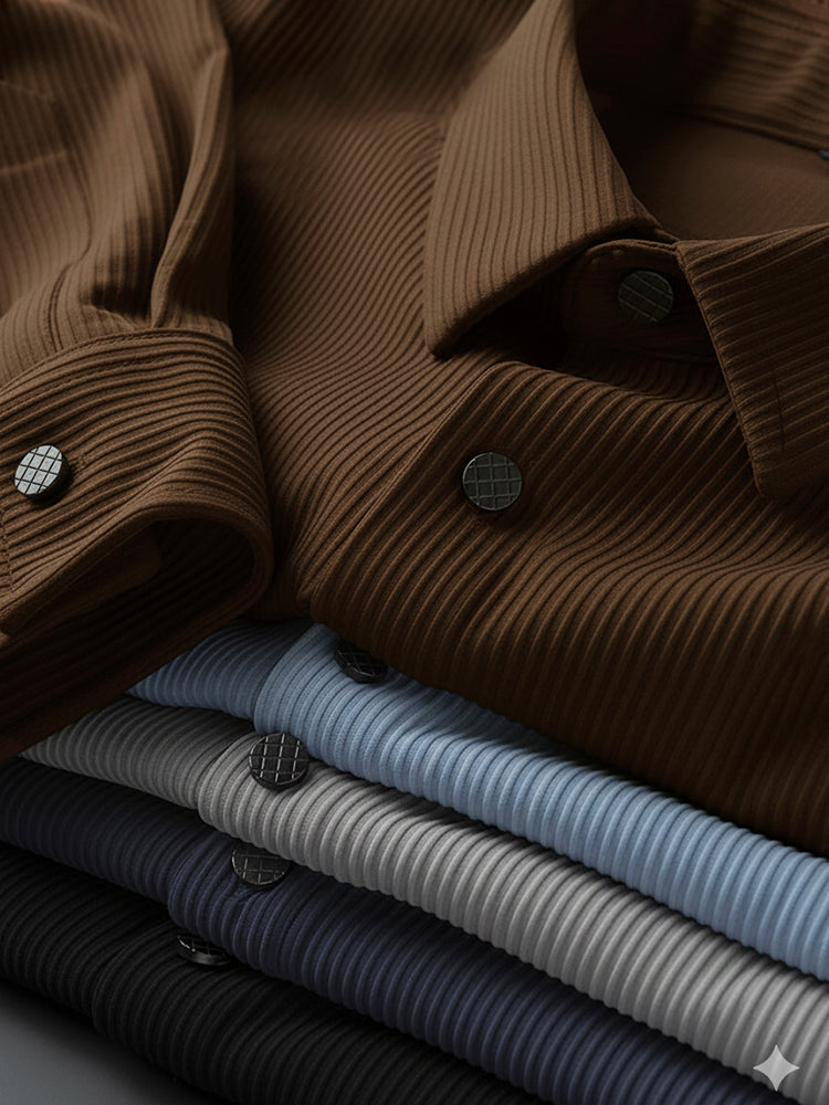 Corduroy Casual Shirts for Men Blended Fabric - Brown