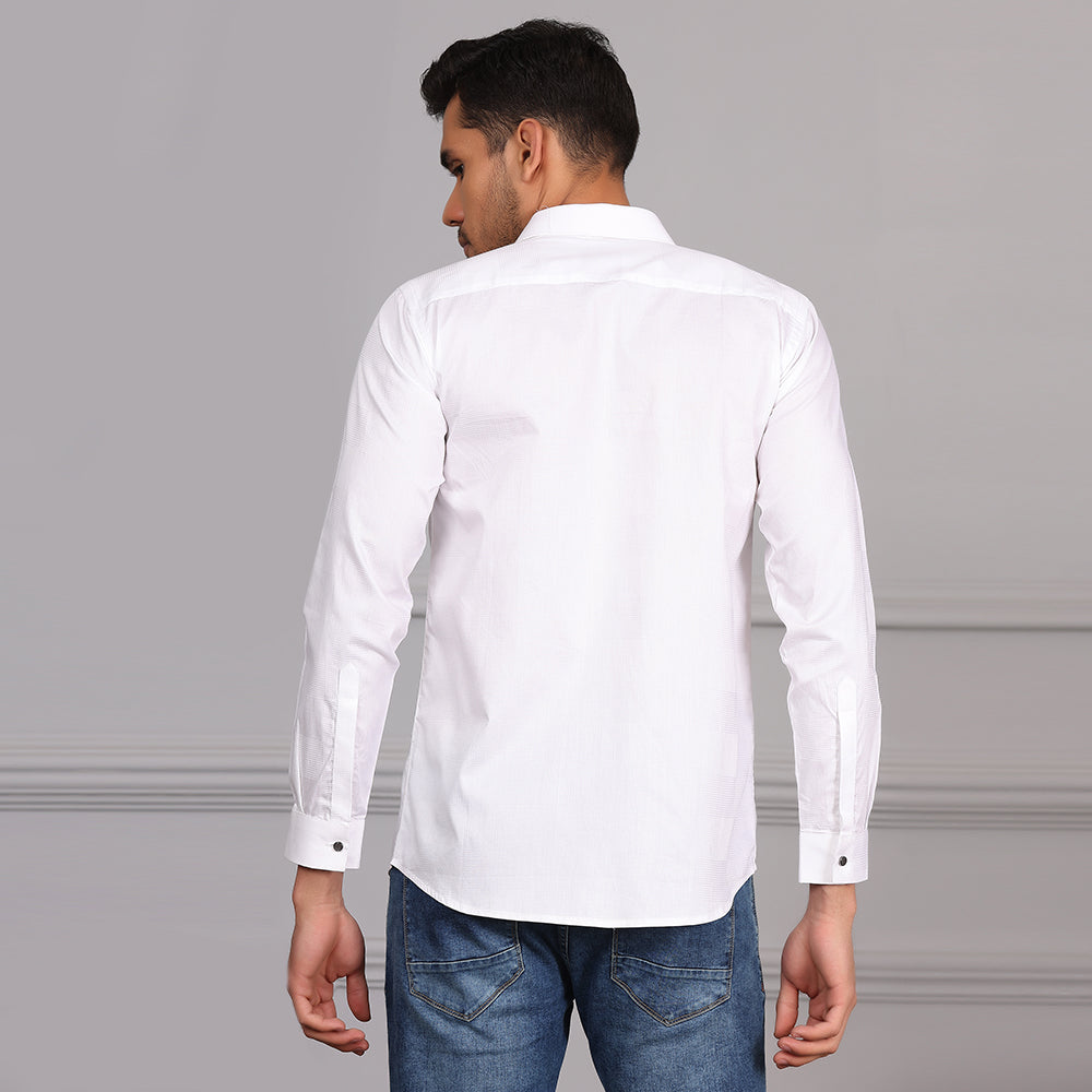 Self Checks Textured Formal Shirt White color