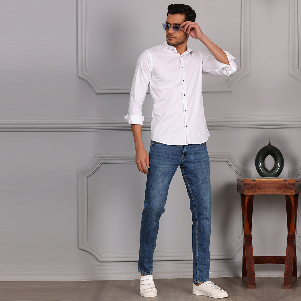 Self Checks Textured Formal Shirt White color